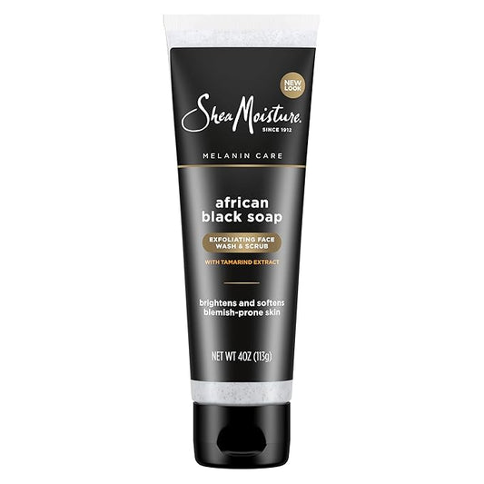 SheaMoisture Facial Wash and Scrub African Black Soap for Blemish Prone Skin to Clarify Skin 4 oz