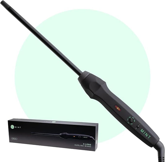 MINT Professional Clamp-Free Curling Wand 3/8 Inch for Long Hair | Extra Long Curl Wand 4-Heater Ionic Ceramic Tourmaline Barrel | Best Curling Wands | Adjustable 230-430°F | Worldwide Dual Voltage