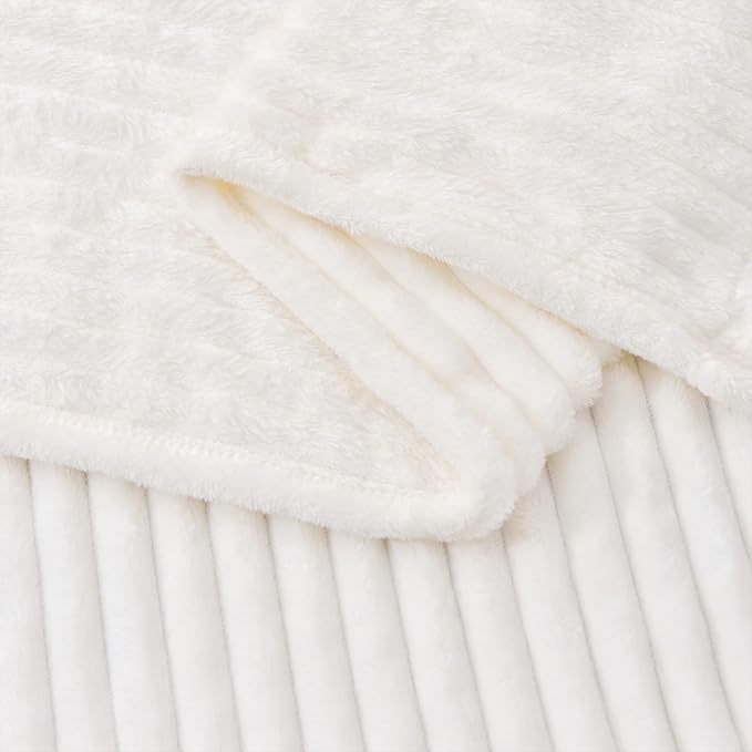 BEDELITE Ribbed Jacquard Off White Blankets Queen Size for Bed, 90x90 Inch | Soft Warm Decorative Fluffy Blanket, Cozy Fuzzy Lightweight Plush Fleece Throw Blankets for Bed, Room Decor, Gift for Women