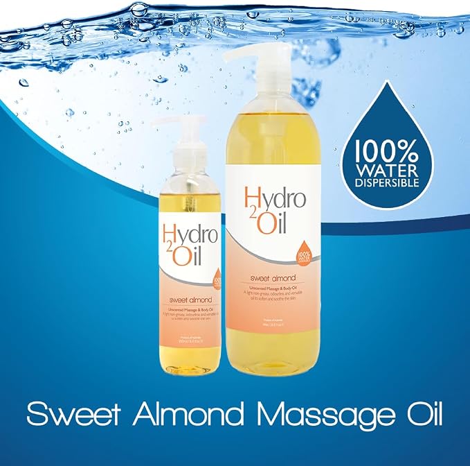 Hydro 2 Oil Sweet Almond Massage Oil 33.8 fl oz - Water Dispersible Formula with Sweet Almond Oil for Nourishing Relaxation