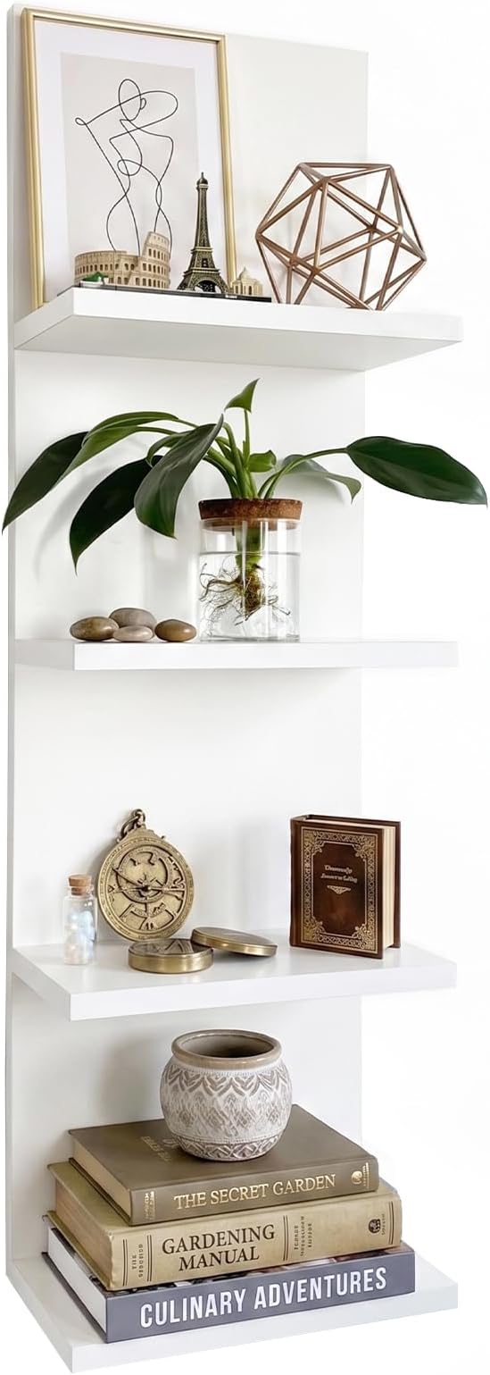 4 Tiers Floating Shelves, Wall Mounted, White | Modern White Lack Shelf, Storage Shelves for Home Decor, Perfume Organizer, Bathroom, Dressing Room, Living Room