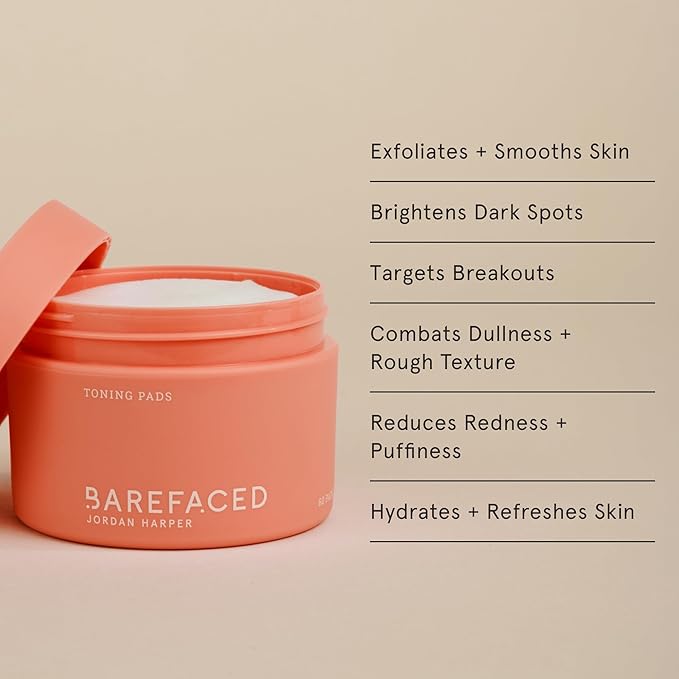 Barefaced Skin Brightening Trio - Toning Pads, Liquid Gold & Overachiever - Improve Skin Texture, Brighten Skin, and
