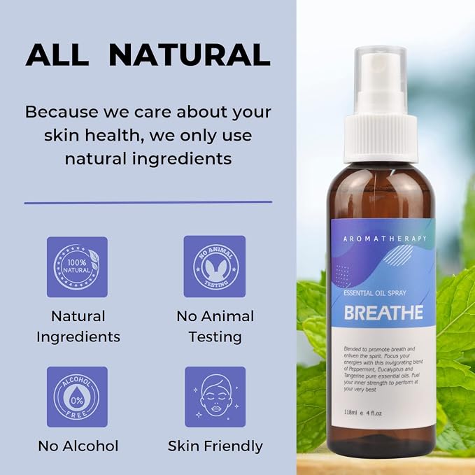 Benatu Peppermint Eucalyptus Essential Oil Blend Spray for Body and Hair, Multi-Use Natural Breathe Scent Aromatherapy Room Mist for Linen, Bedding, Fabric, Pillow, Car 4 fl oz