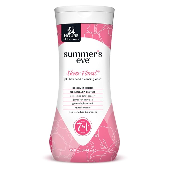 Summer’s Eve Feminine Wash, Sheer Floral, Daily pH-Balanced Body Wash for Women, Feminine Care to Remove Vaginal Odor, Gynecologist Tested, 15 Fl Oz