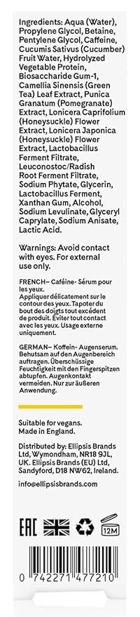 Q+A Caffeine Eye Serum (15ml), Brightening Eye Serum, 99.9% Natural Caffeine Treatment for Dark Circles, Puffiness & Fine Lines, with Green Tea & Pomegranate Antioxidants, Anti Aging Skincare