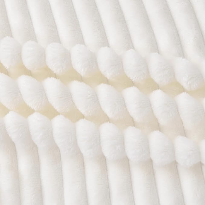 BEDELITE Ribbed Jacquard Off White Blankets Queen Size for Bed, 90x90 Inch | Soft Warm Decorative Fluffy Blanket, Cozy Fuzzy Lightweight Plush Fleece Throw Blankets for Bed, Room Decor, Gift for Women