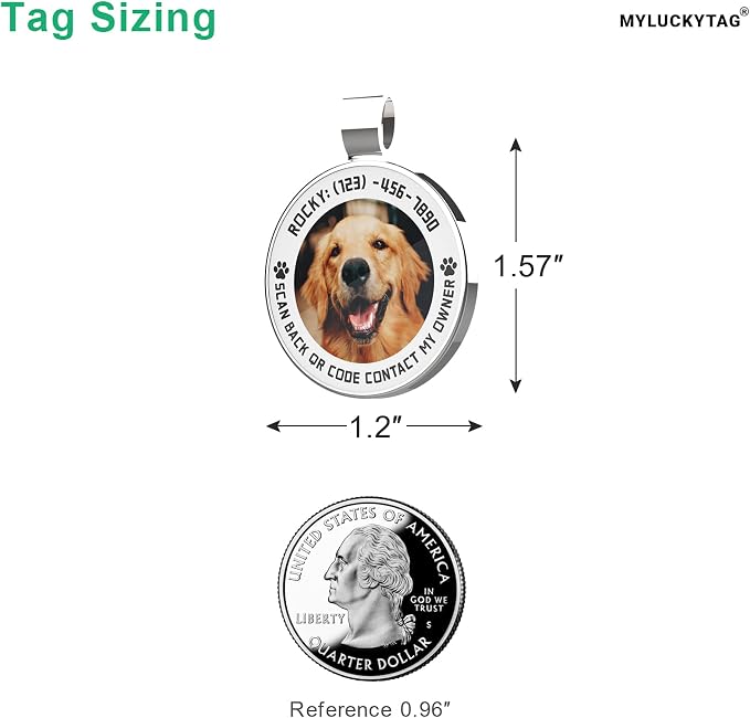 MYLUCKYTAG Personalized QR Code Pet ID | Dog & Cat Collar Tag | Online Profile with Instant Scanned Location Alert Email