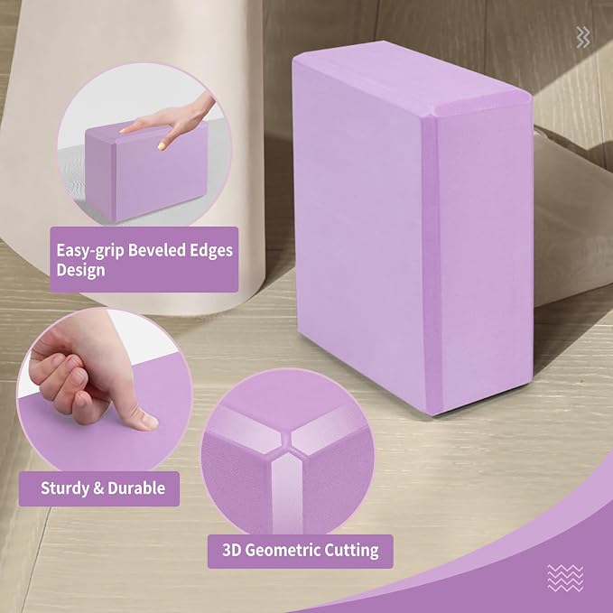 Yoga Blocks 2 Pack, 9"x6"x3" High-Density EVA Foam Yoga Block, Non-Slip Yoga Blocks for Yoga, Pilates Meditation, Stretching and Toning, Supportive, Latex-Free