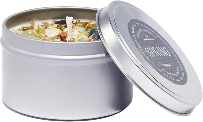 Spring Candle by New Moon Beginnings - Rosemary & Citrus Candle - Soy Candle - All Natural Aromatherapy Essential Oil Candle - Herb & Crystal Candle - Energy Cleansing Candle - 8 oz Tin