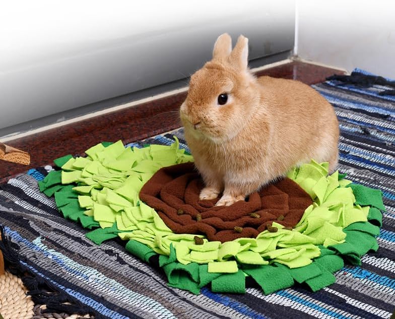 Vedem Small Animal Snuffle Mat Fleece Foraging Mats Interactive Feeding Toy Rabbit Guinea Pig Rat Hamster Anti Slip Treat Dispenser (Avocado)