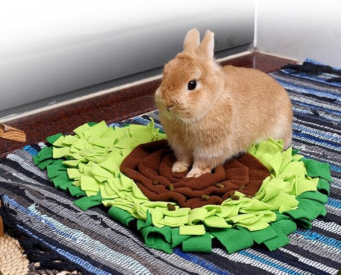 Ferret Cats Snuffle Mat Fleece Foraging Mats Interactive Feeding Toy Small Animal Rabbit Guinea Pig Rat Hamster Anti Slip Treat Dispenser Slow Feeder (Avocado)