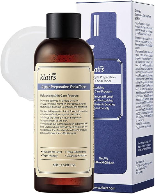 DearKlairs Supple Preparation Facial Toner- Balace pH Level, Deep Moisturizer, Korean Skin Care, Hydrating, Vegan Friendly 6.08 Fl Oz
