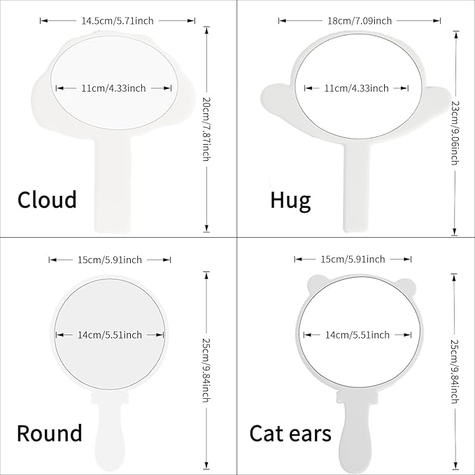 PDOZV 2 Pcs Hand Mirrors with Handle, Salon Barber Hairdressing Hand Mirror,Multi-Purpose Compact Travel Makeup Pocket Mirror, Gift for Women/Mens (White, 5.91" Lx 7.87" W)