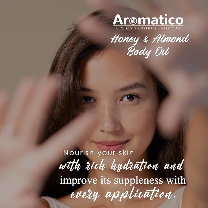 Aromatico Honey & Almond Body Oil for Women – 7 fl oz | Moisturizing After Shower Body Oil for Daily Use | Cozy & Creamy Fragrance