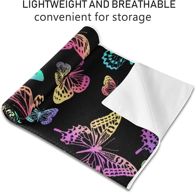 Non Slip Yoga Towel 73 x 27 in Colorful Butterfly Sweat Absorbent Yoga Mat Towel for Hot Yoga, Pilates and Workout