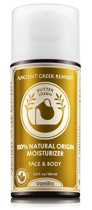 Ancient Greek Remedy Vanilla Butter Cream - Organic Body & Face Moisturizer with Sweet Almond, Jojoba & Rosehip Oils, 100% Natural Origin, Vegan, No Synthetic Fragrance 3.4 oz