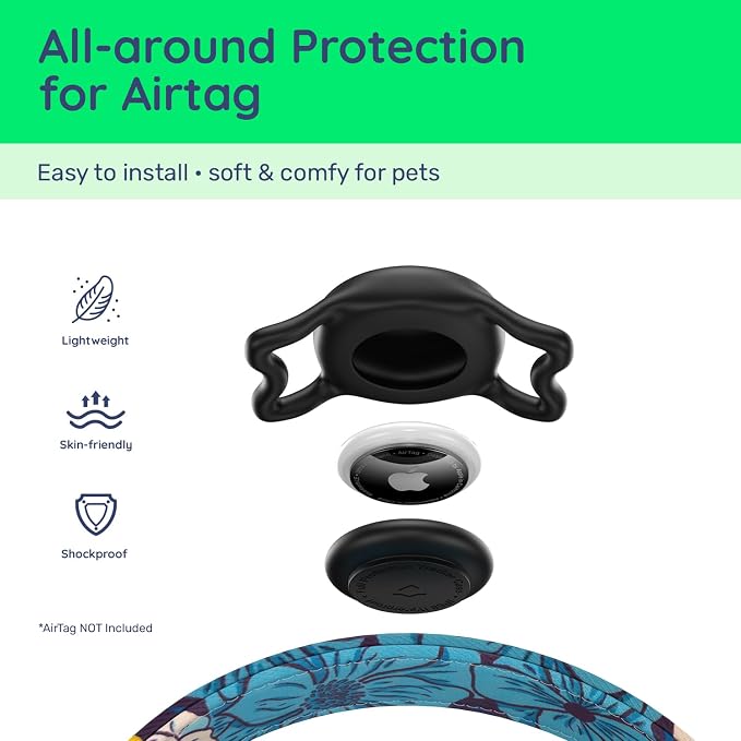 Airtag Dog Collar,with Waterproof airtag Holder，Original Stylish Cute Pattern Design.QR Code ID Buckle，Comfortable Soft Cotton for Small Medium Large Dogs