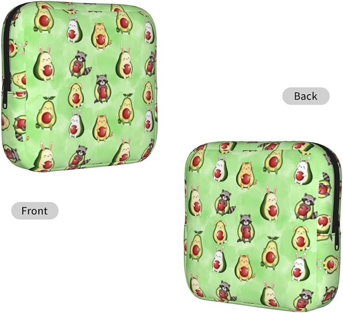 Travel Friendly Menstrual Organizer Cute Avocado Animals, Minimal Compact Structure, Discreet Care Pouch for Feminine Daily Necessities Packing