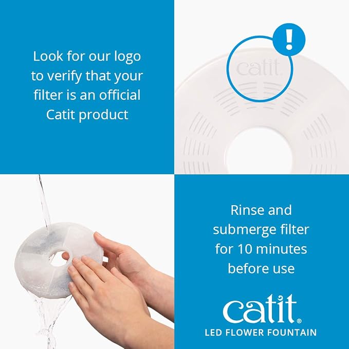 Catit LED Flower Fountain with Triple Action Filter, Cat Drinking Water Fountain, Blue, 3 L, 9.0 x 8.3 x 7.7 Inches(Pack of 6)