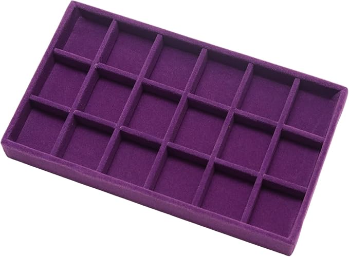 Velvet Jewelry Trays for Drawers, Purple 18 Grids | Stackable Jewelry Drawer Organizer Inserts, Ring Earring Holder Organizer Storage Display Tray with Removable Dividers
