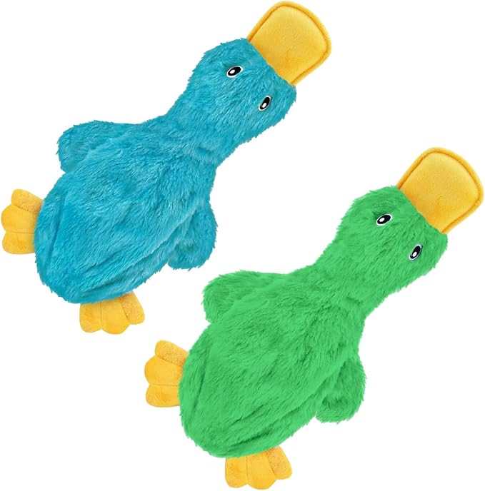 Best Pet Supplies 2-in-1 Stuffless Squeaky Dog Toy - 2 Crinkle Ducks, Large