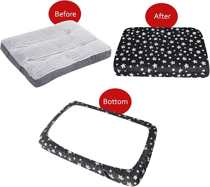 Waterproof Dog Bed Covers Replacement Lovely Black Star Print, 29x41 Inches | Washable Pet Hair Easy to Remove, Noiseless Quilted Puppy Pet Bed Cover, for Dog/Cat, Cover Only