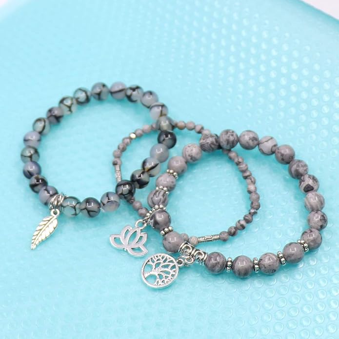 UEUC Tree of Life Yoga Healing Stone Bracelets,Multilayer Lotus Chakra Stone Reiki Bracelet Sets,Anxiety Crystal Natural Stone,for Women Stress Relief