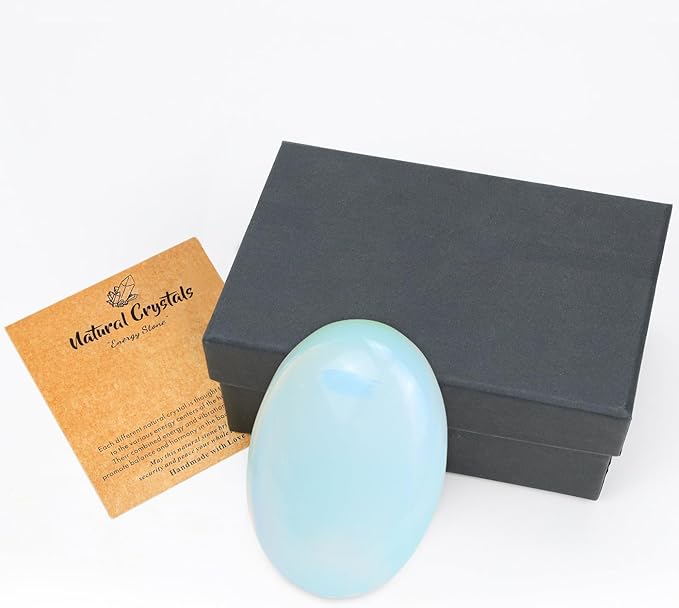 MAIBAOTA 2.4" Large Opalite Crystal Opal Stone Polished Palm Stone Healing Crystals 0.7" Thick Natural Reiki Gemstone Worry Stone Energy Balancing Anxiety Stress Relief Meditation 1 Pc