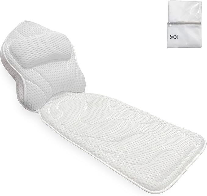 Tevanas Bath Pillows for Tub Full Body, Large Mesh tub Pillow for Bathtub for Head, Neck and Back Support with Laundry Bag and Hanger for Quick Drying White