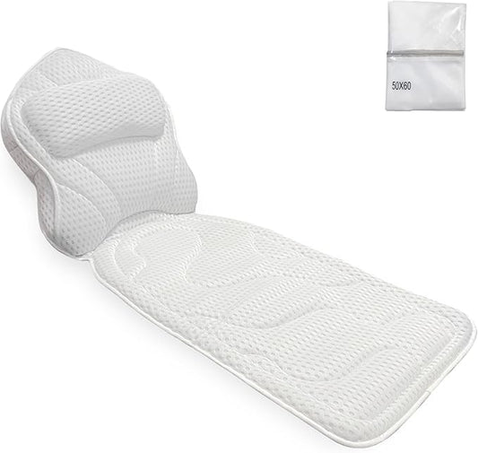 Tevanas Bath Pillows for Tub Full Body, Large Mesh tub Pillow for Bathtub for Head, Neck and Back Support with Laundry Bag and Hanger for Quick Drying White