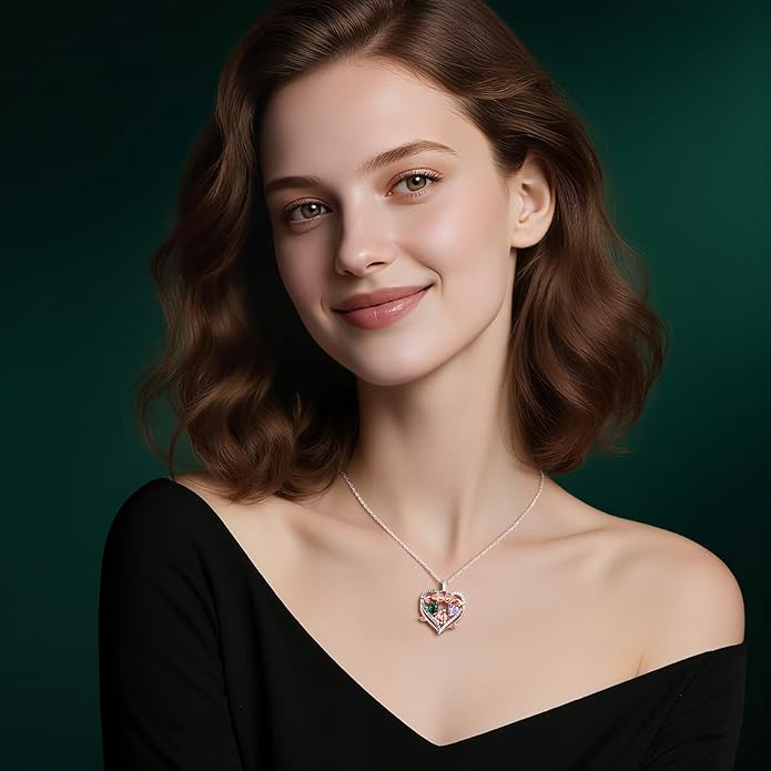 Iefil Valentines Gifts for Her Wife - 925 Sterling Silver Double Heart Birthstone Necklace, Anniversary Birthday Gifts for Women Wife Girlfriend