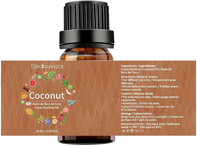 Sedbuwza Coconut Essential Oil, Pure Organic Coconut Fragrance Oil for Diffuser, Humidifier, Soap, Candle, Perfume
