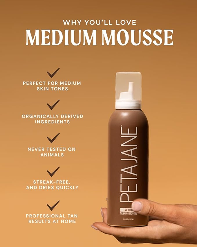 Medium Tanning Mousse 7oz - Made in the USA - Streak-Free, Fast-Absorbing, Lightweight, Vegan, Sunless Tanner for All Skin Types