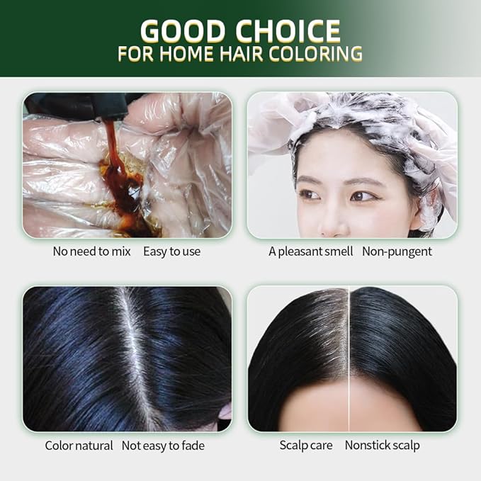HUDABABY Dark Brown Hair Dye Shampoo 3 in 1 Herbal Natural Dye Cover Gray, for Women/Men Hair Color for Grey Coverage (Dark Brown)