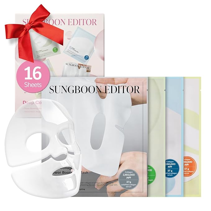 SUNGBOON EDITOR Deep Collagen STARTER KIT | Glass Skin, Elasticity, Moisturizing, Calming, Uneven Skin, Overnight Face Mask, Korean Skin Care, 37gx16ea | Gifts for Women