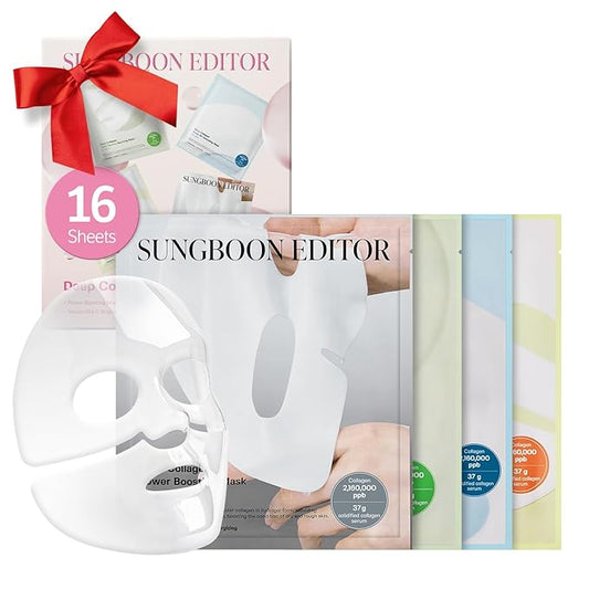 SUNGBOON EDITOR Deep Collagen STARTER KIT | Glass Skin, Elasticity, Moisturizing, Calming, Uneven Skin, Overnight Face Mask, Korean Skin Care, 37gx16ea | Gifts for Women