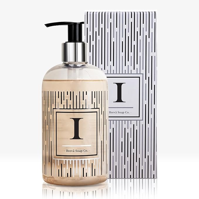 Brevä Soap Co. Monogrammed Luxury Liquid Hand Soap | Choose from Letters A to Z | Citrus Bloom Scent | Personalized Liquid Hand Wash for Bathroom & Kitchen |12 oz - Letter I