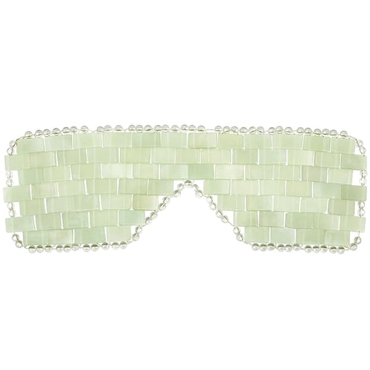 Hercicy 1 Pcs Jade Eye Mask Green Jade Stone Facial Cooling Mask for Alleviate Puffiness Face Massage Relax Eyes Relieve Migraine Meditation Beauty (Light Green)