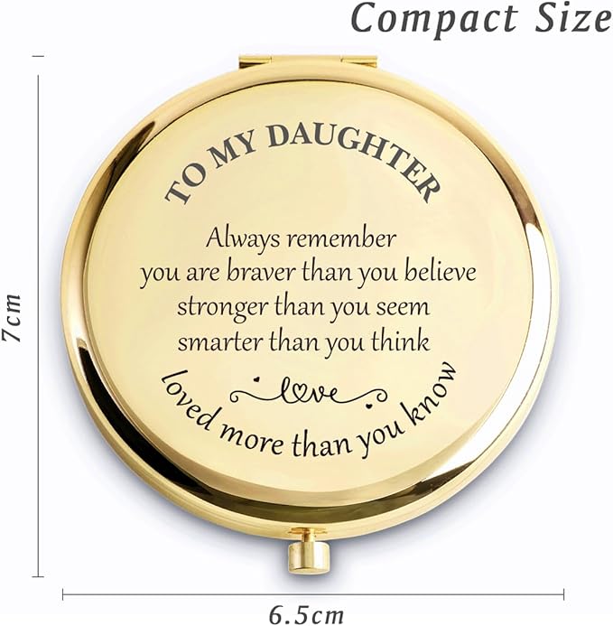 Daughter Gifts from Mom Dad, Personalized Gift for Daughter, Custom Compact Mirror, Goodie Bag & Basket Stuffers for Valentines Day, Mothers Day, Graduation, Birthday, Wedding