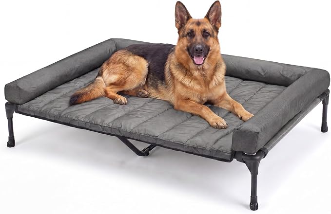 Veehoo Outdoor Elevated Dog Bed with Waterproof Bolster Cushion, Cooling | Raised Dog Bed with Removable & Washable Mat Topper, Breathable Mesh, Dog Couch Cot for Indoor Outdoor, 53", Large, Melange