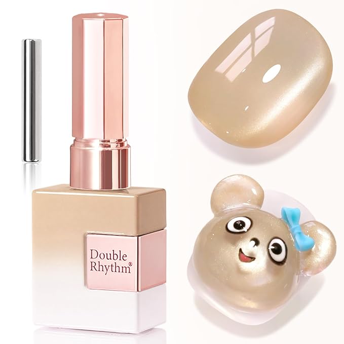 Double Rhythm 15ML Jelly Glass Cat Eye Gel Polish with Magnet Holographic Glitter Shimmer Translucent Sheer Color Salon Soak Off Magnetic Nail at Home (Pale Nude-MC1199)