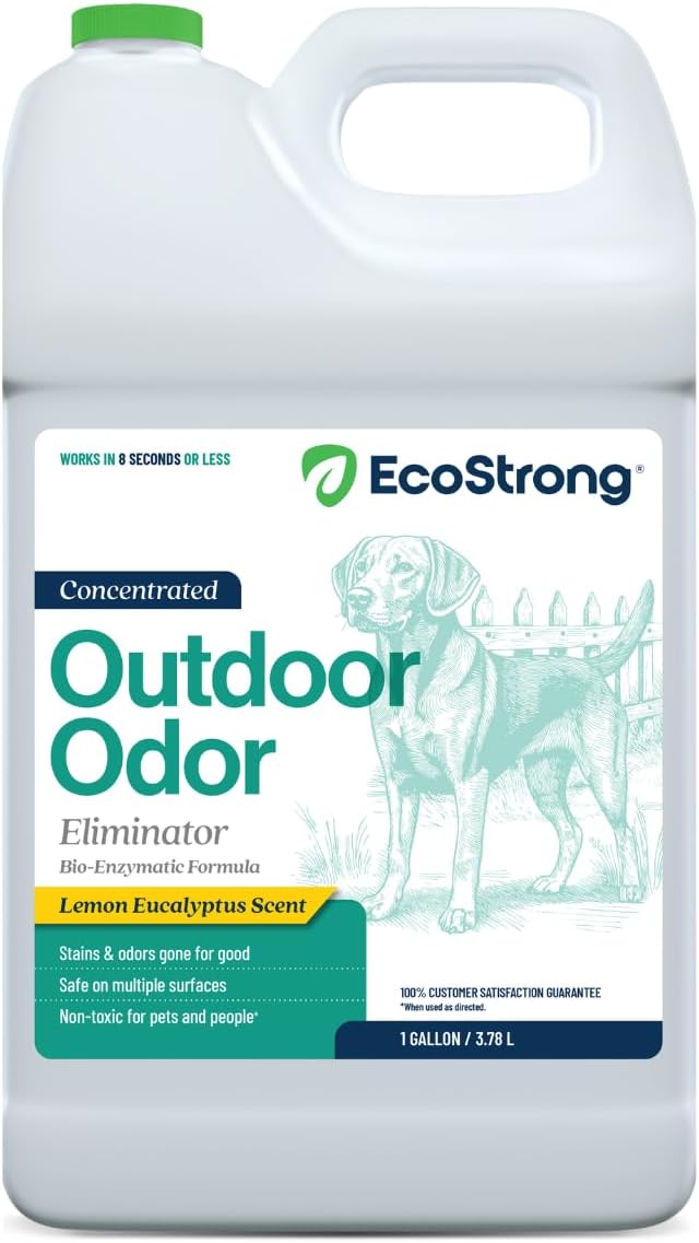 Eco Strong Outdoor Odor Eliminator Outside Dog Urine Enzyme Cleaner Powerful Pet, Cat, Animal Scent Deodorizer | Professional Strength for Yard, Turf, Kennels, Patios, Decks (128 OZ)
