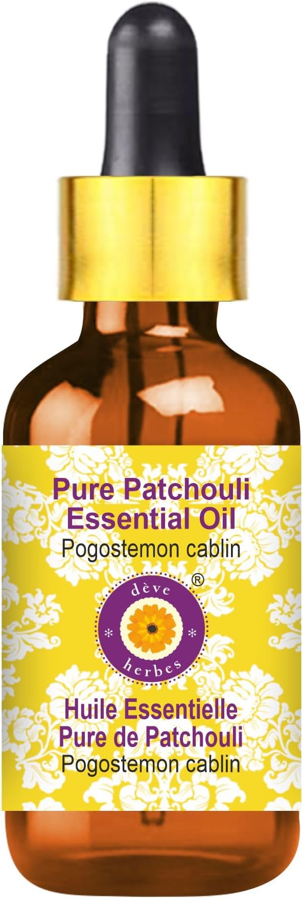 Deve Herbes Pure Patchouli Essential Oil (Pogostemon cablin) with Glass Dropper Steam Distilled 10ml (0.33 oz)
