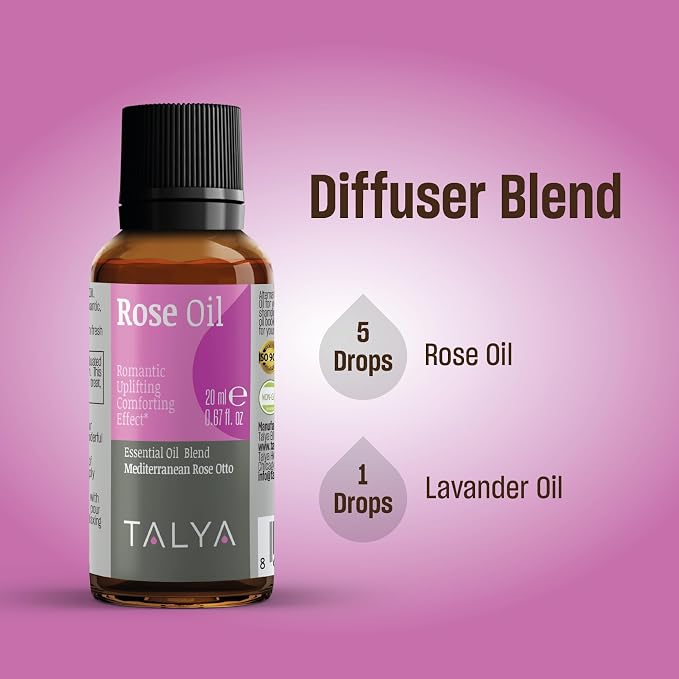 Talya Herbal Rose Essential Oil Blend for Skin Care and Relaxation - Topical for Mature Skin, Dry Skin - Diffuse to Elevate Mood - Rose Oil Blend for Aromatherapy - Anti Aging Wrinkle 20ml 0,67 fl oz