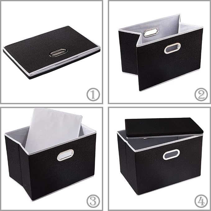 Foldable Storage Box with Lid [1-Pack] Fabric Collapsible Storage Bin Organizer Container Basket Cube with Cover for Home Bedroom Closet Office Nursery Black (14.9x9.8x9.8)