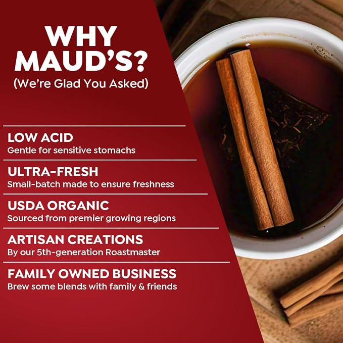 Maud's Organic Cinnamon Black Tea Pods, 22 ct, Recyclable Single Serve Tea Pods – 100% Gourmet Blended Tea Leaves, Compatible with Keurig K Cups Maker