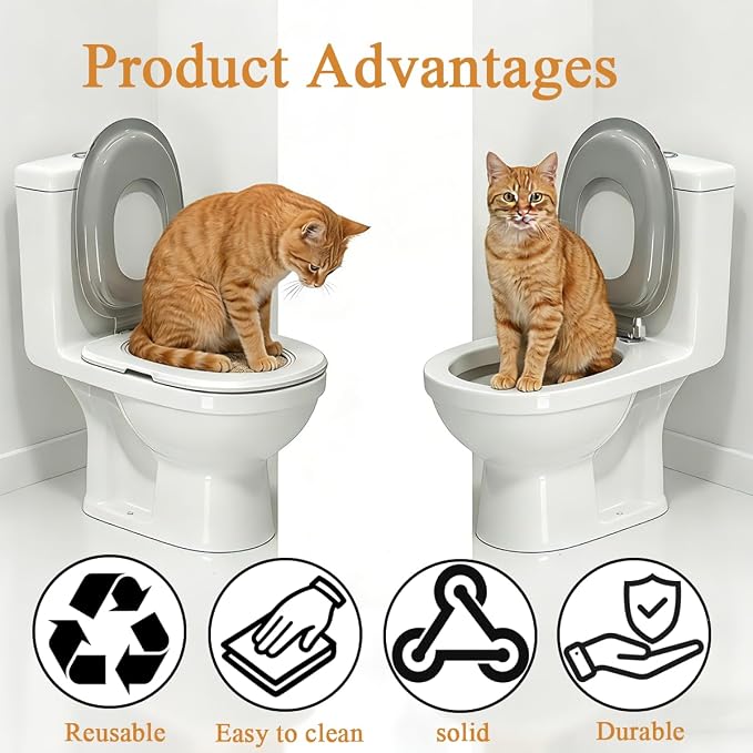 Cat Toilet Trainer Kit with Litter Scoop,5 Movable Parts | Grey detachable lid for all feline sizes,step-by-step guidance,squatting pan compatible,Fits Most Toilets