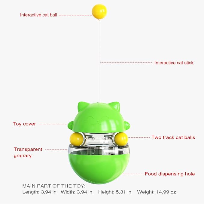 Interactive Cat Toy for Indoor Cats Wobble Treat Dispenser Ball (Green)