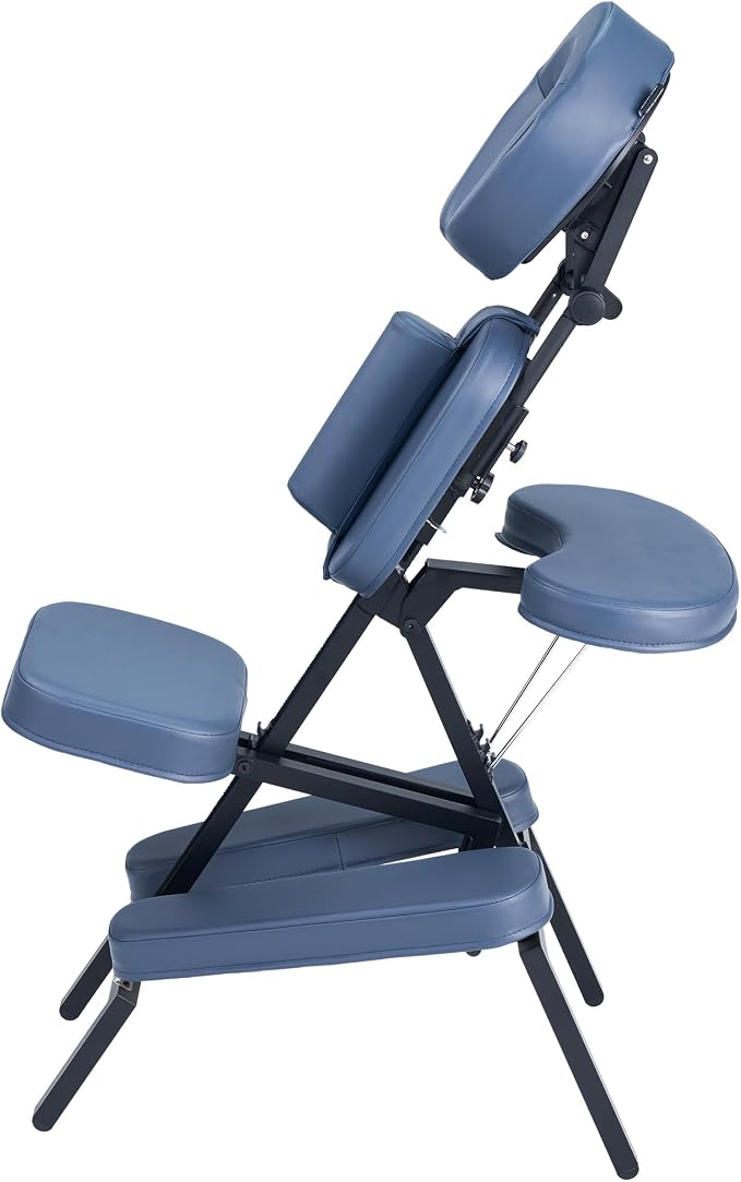 Professional Portable and Lightweight Tattoo/Massage Chair by Master Massage - Folding Aluminum Frame with Adjustable Features and Wheeled Carrying Case, Blue