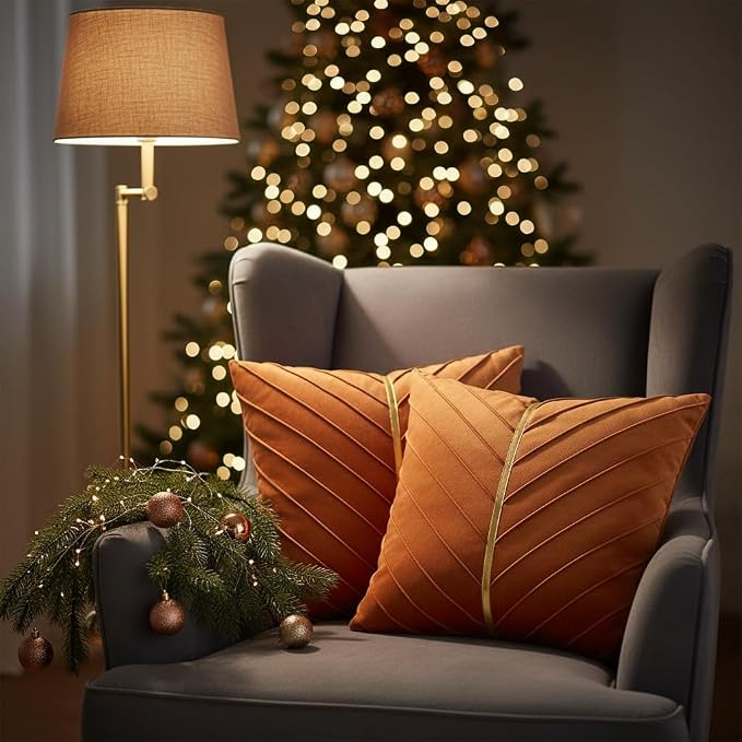 Velvet Throw Pillow Covers 26x26 Pack of 2 Gold Decor Burnt Orange | Soft Solid Pillow Covers,Modern Luxury Home Decor,Halloween Fall Decor,Hidden Zipper,Ideal Gift,Easy Care